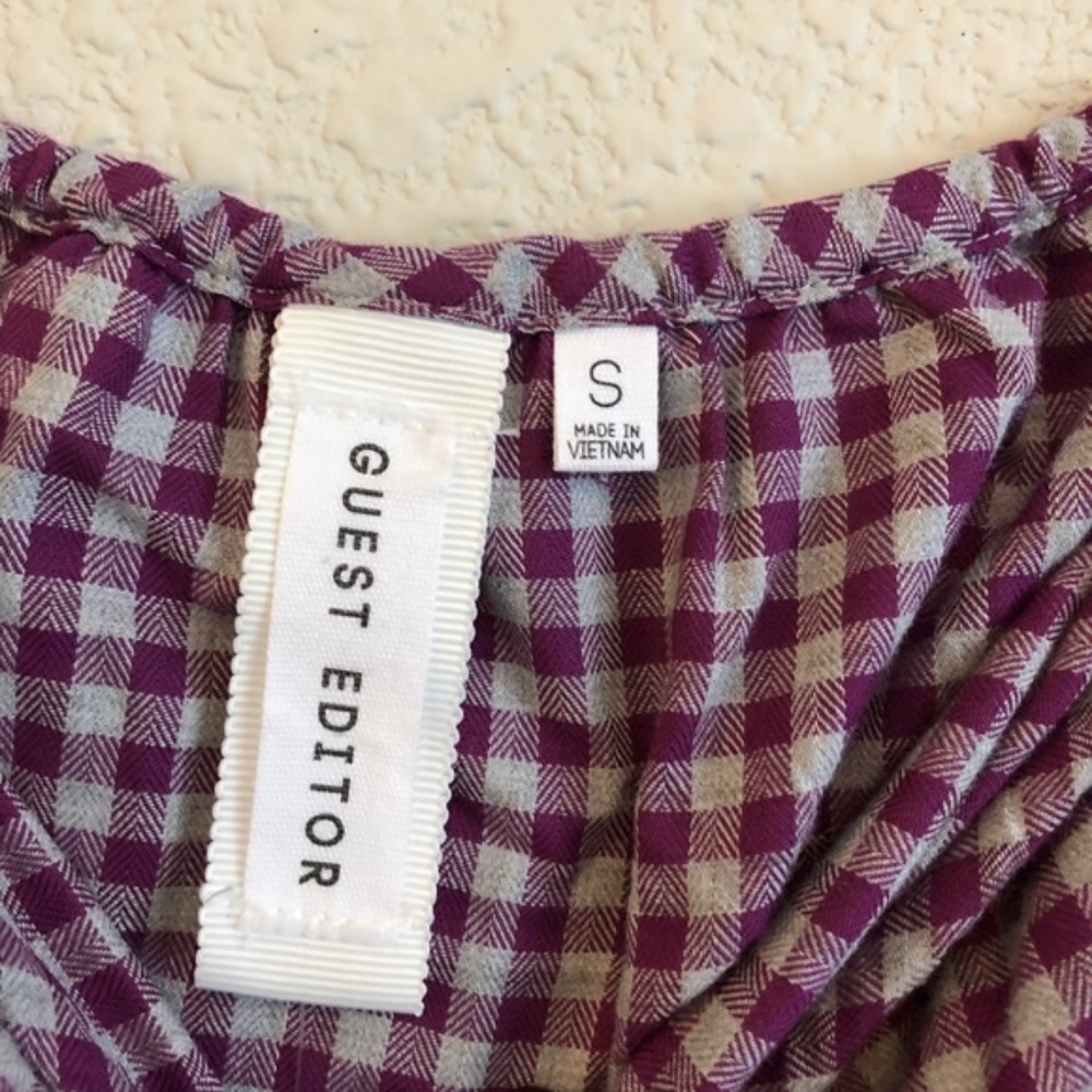 Guest Editor Purple & Gray Gingham Puff Sleeve Top - Picture 3 of 4